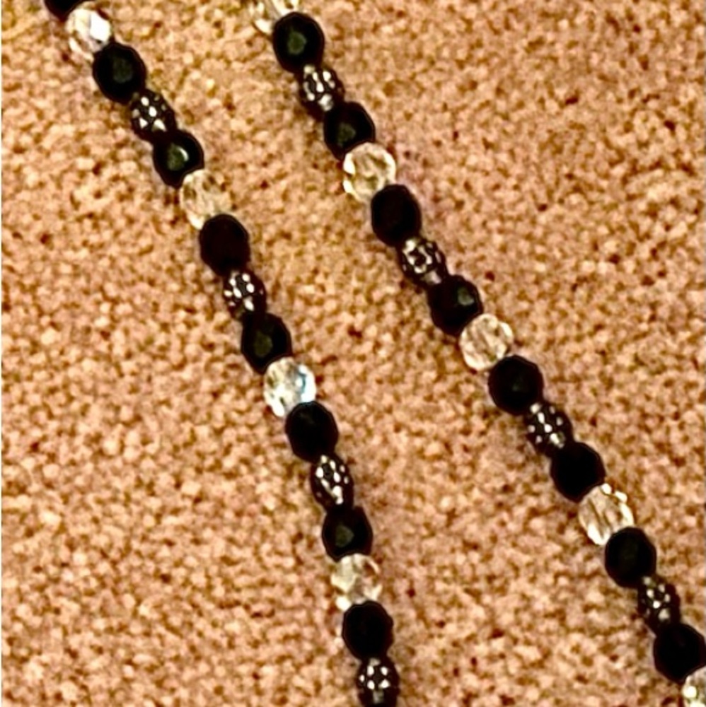Necklace Vintage Black, Silver& Clear Beaded - Picture 13 of 16